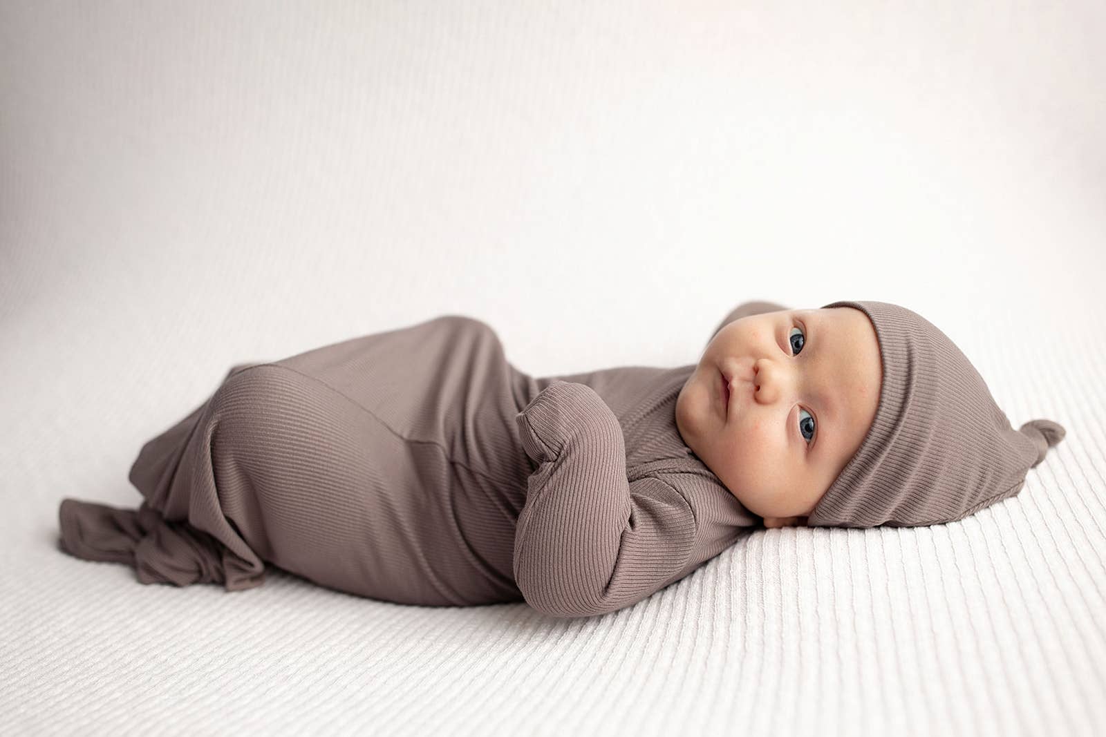 Three Little Tots - Wholesale Babygown - Baby - Cocoa Brown Ribbed Knotted Newborn Baby Gown sleepwear32