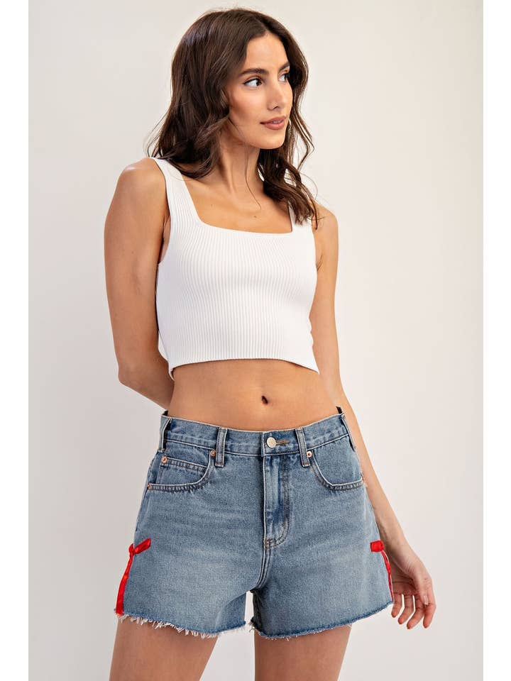 PL5632 - SIDE RIBBON DENIM SHORT for wholesale on Faire