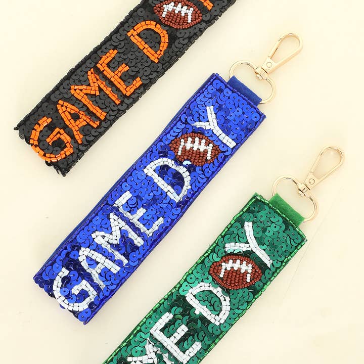 Game Day Seed Beaded Sequin Football Keychain for wholesale by SP Sophia Collection