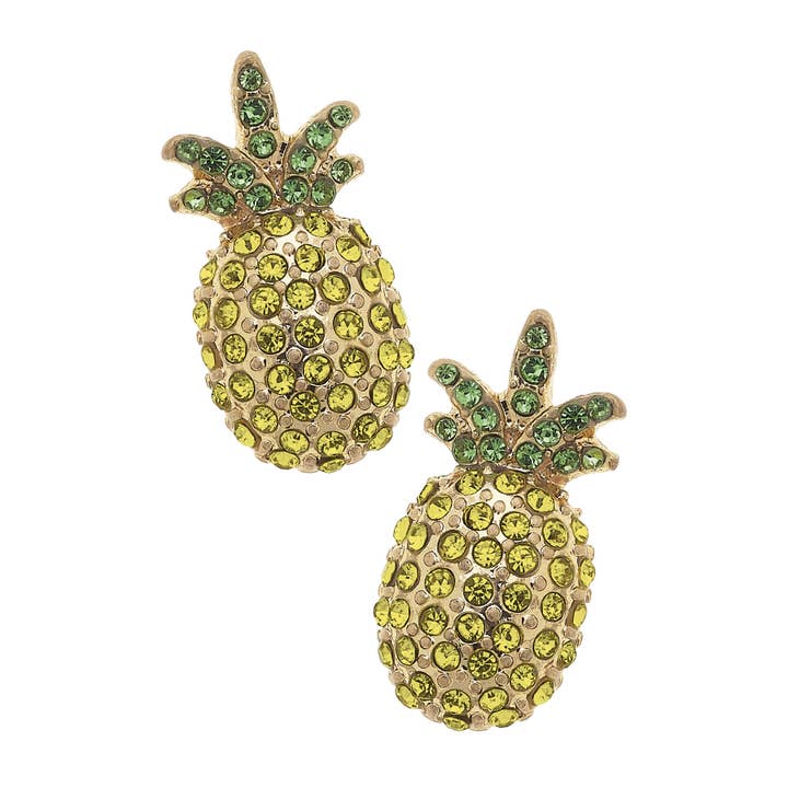 Boucles d'oreilles ananas pavées Buenos Aires en jaune et vert pour la vente par Canvas Style