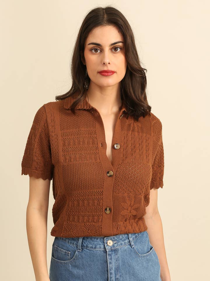 Ajourstickad väst med polokrage - A1587 för wholesale av Daphnea