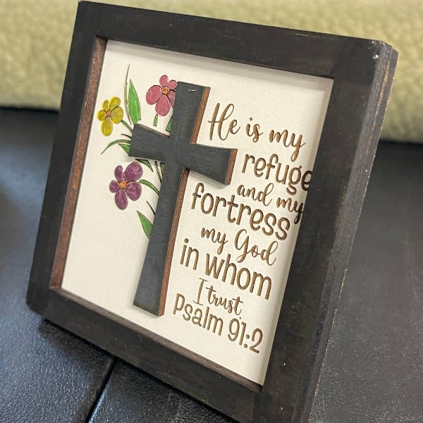 Versículo da Bíblia Arte - Ele é o meu refúgio - Salmo 91:2 por atacado de Plums & Roses