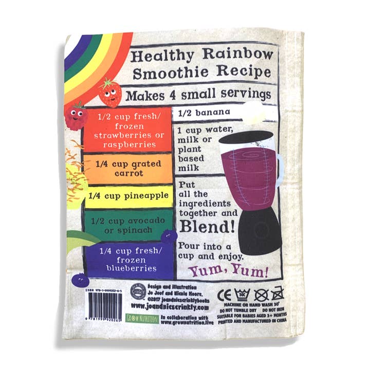 Jo & Nic's Crinkly Cloth Books - Wholesale Book - Kids - Nursery Times Crinkly Newspaper - Rainbow Smoothie