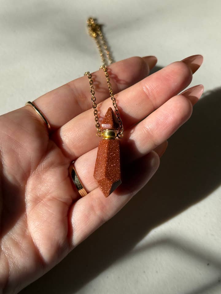 Goldstone Essential Oil Crystal Necklace for wholesale by Sapphire & Sage