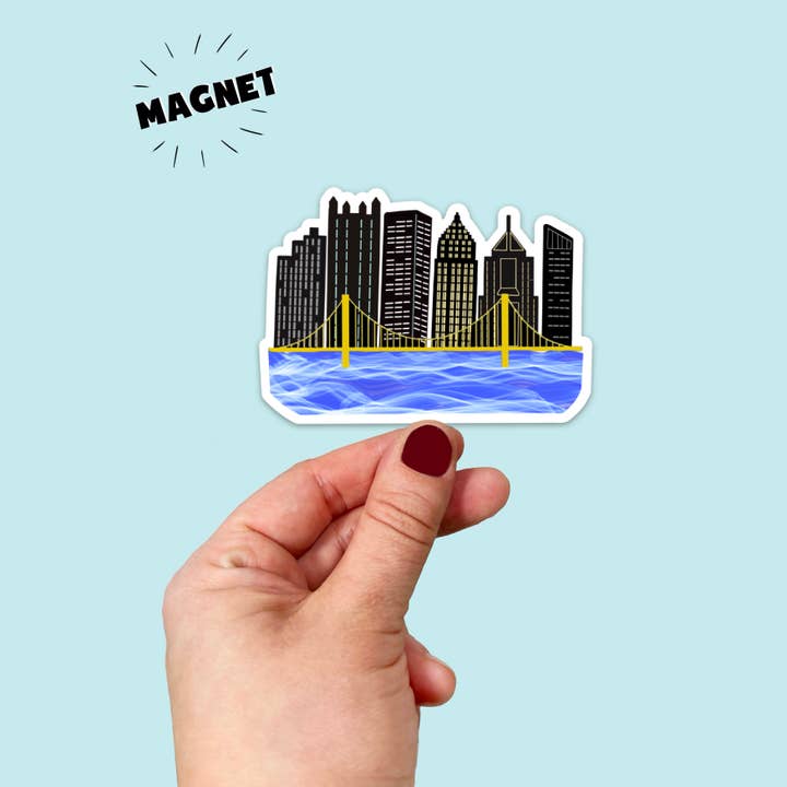Waterproof Vinyl Pittsburgh Skyline Water & Bridges Magnet for wholesale by Songbird Artistry