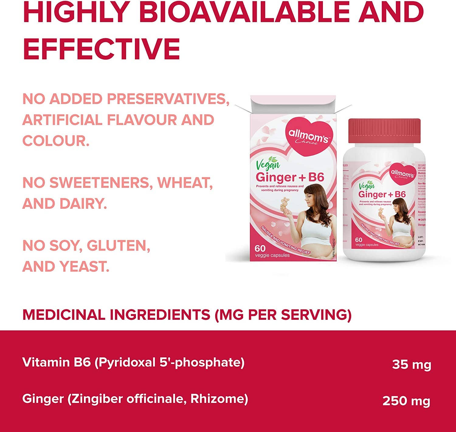 Allmom’s Choice - Wholesale Pre-Natal Supplement - Maternity - Allmom's Choice Vegan Ginger+B6 Morning Sickness Supplement2