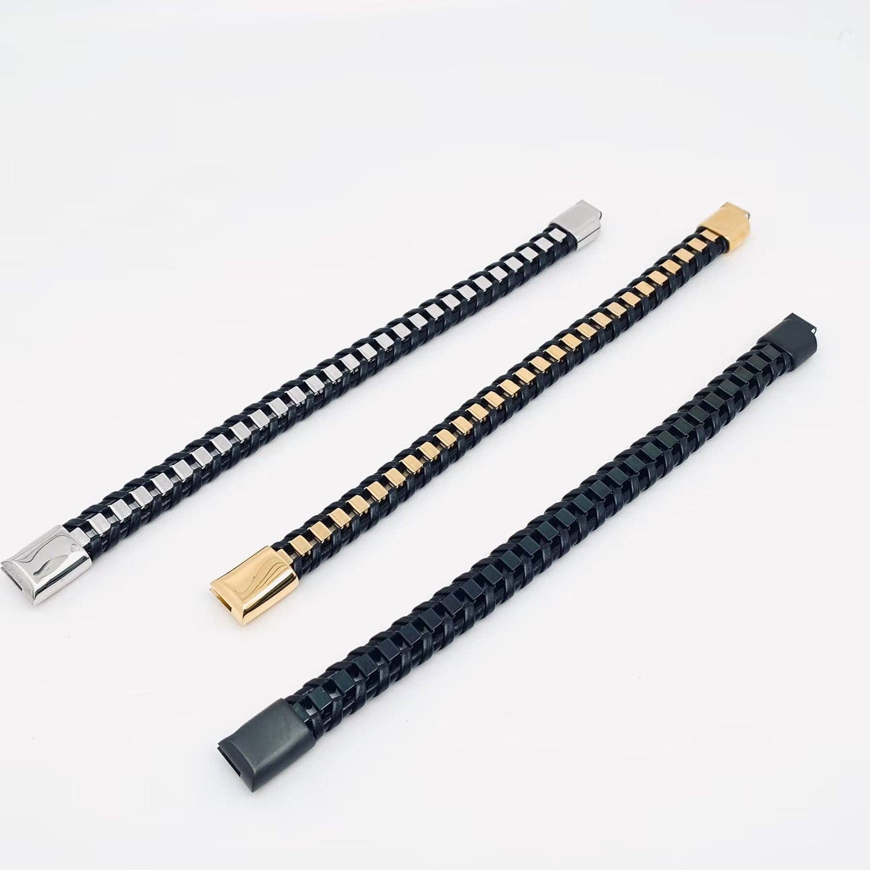 Mio Queena - Wholesale Bangle Bracelet - Leather Woven Gear Shape Stainless Steel Bracelet - MJ/BC3