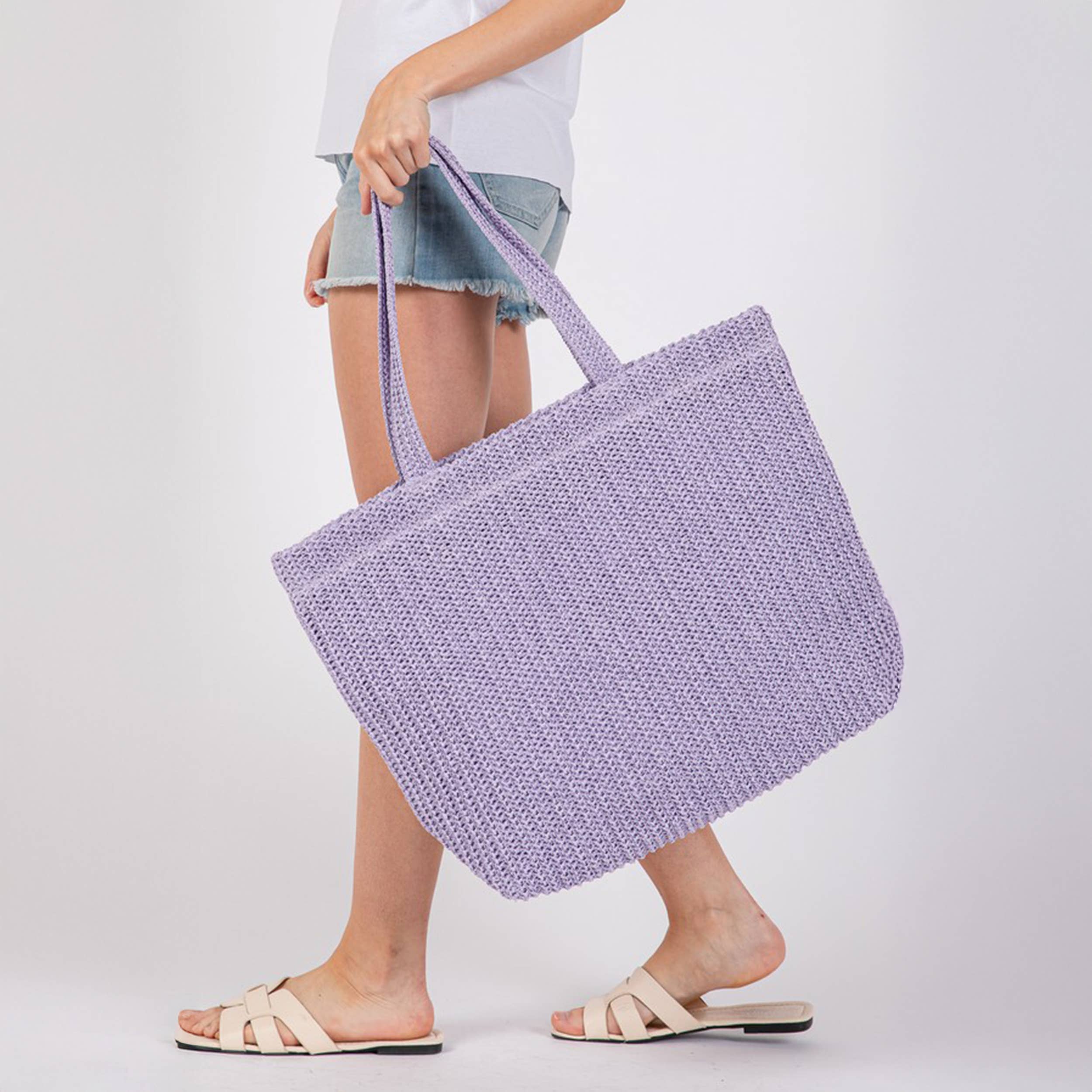 Hana - Wholesale Tote Bag - Women's - Solid Color Crochet Summer Straw Tote Bag43