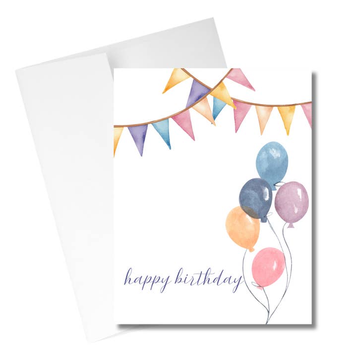 Carte d'anniversaire aquarelle - Bannière et ballons pour la vente par Western Fancies