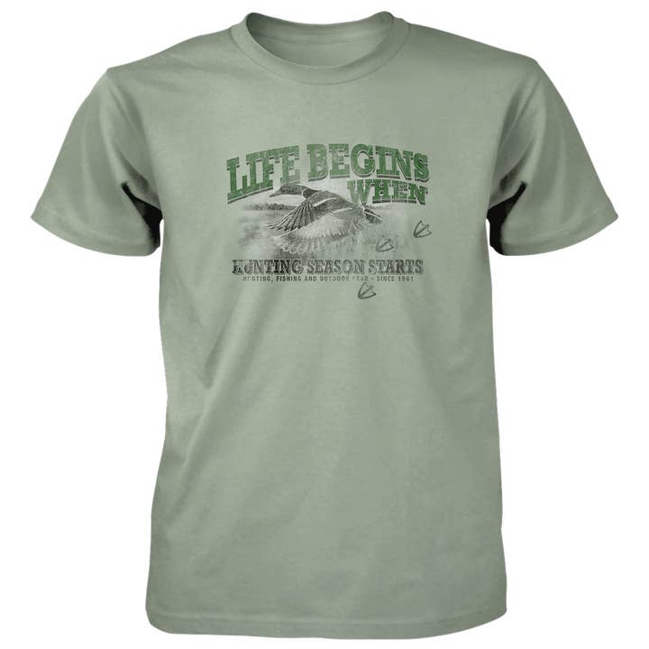 T-shirt en coton 4,5 oz Life Begins Mallard pour la vente par Old Country Outfitters