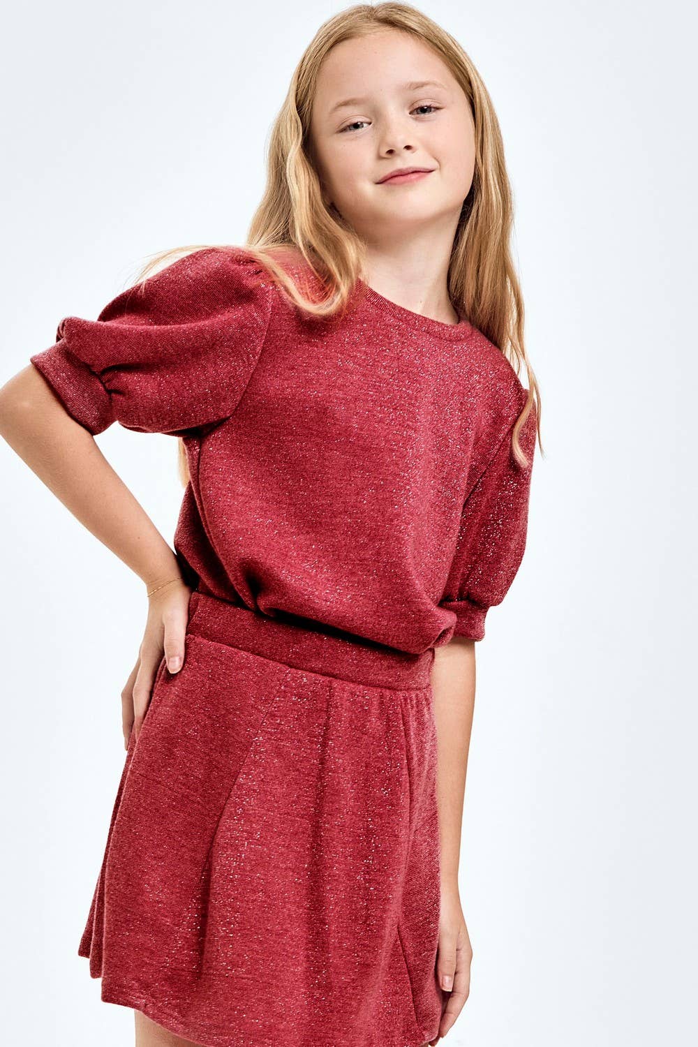 Good Girl - Wholesale Knit Top - Kids - Mink Lurex Short Puff Sleeves Top2