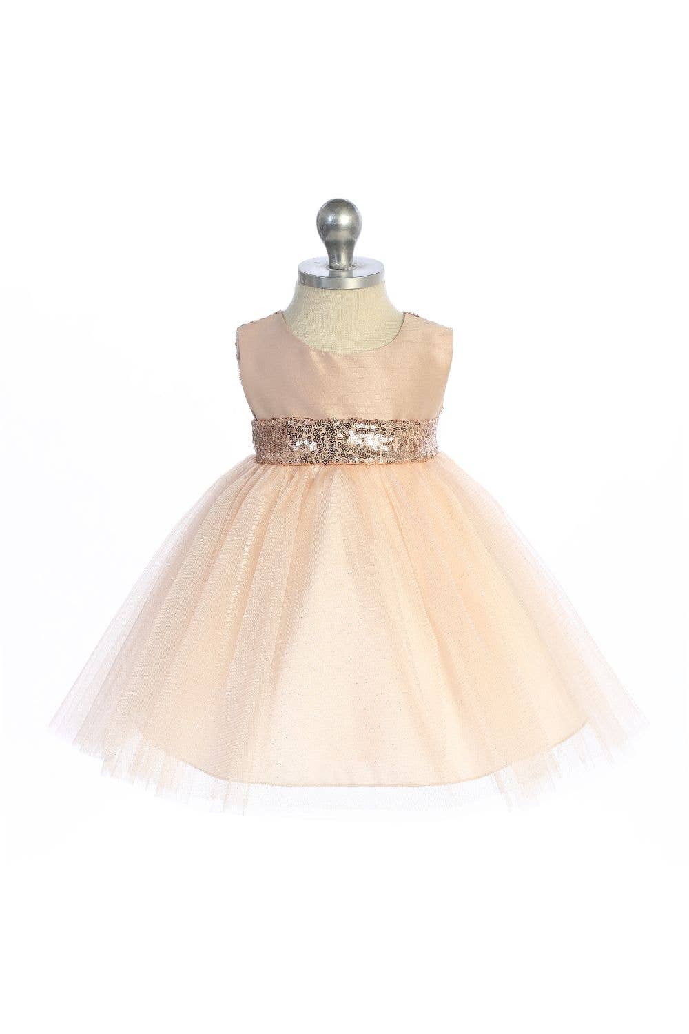 erröten/Roségold Pailletten-Babykleid mit V-Ausschnitt und Schleife in Rouge/Roségold für den Großhandel auf Faire