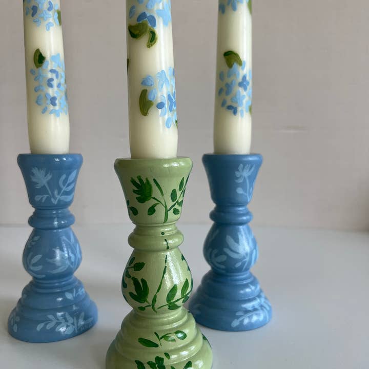 Sweet Pea And Whimsy - Wholesale Candle Holder - Pair of Sage Green Charming Hand-Painted Candle Stick Holder2