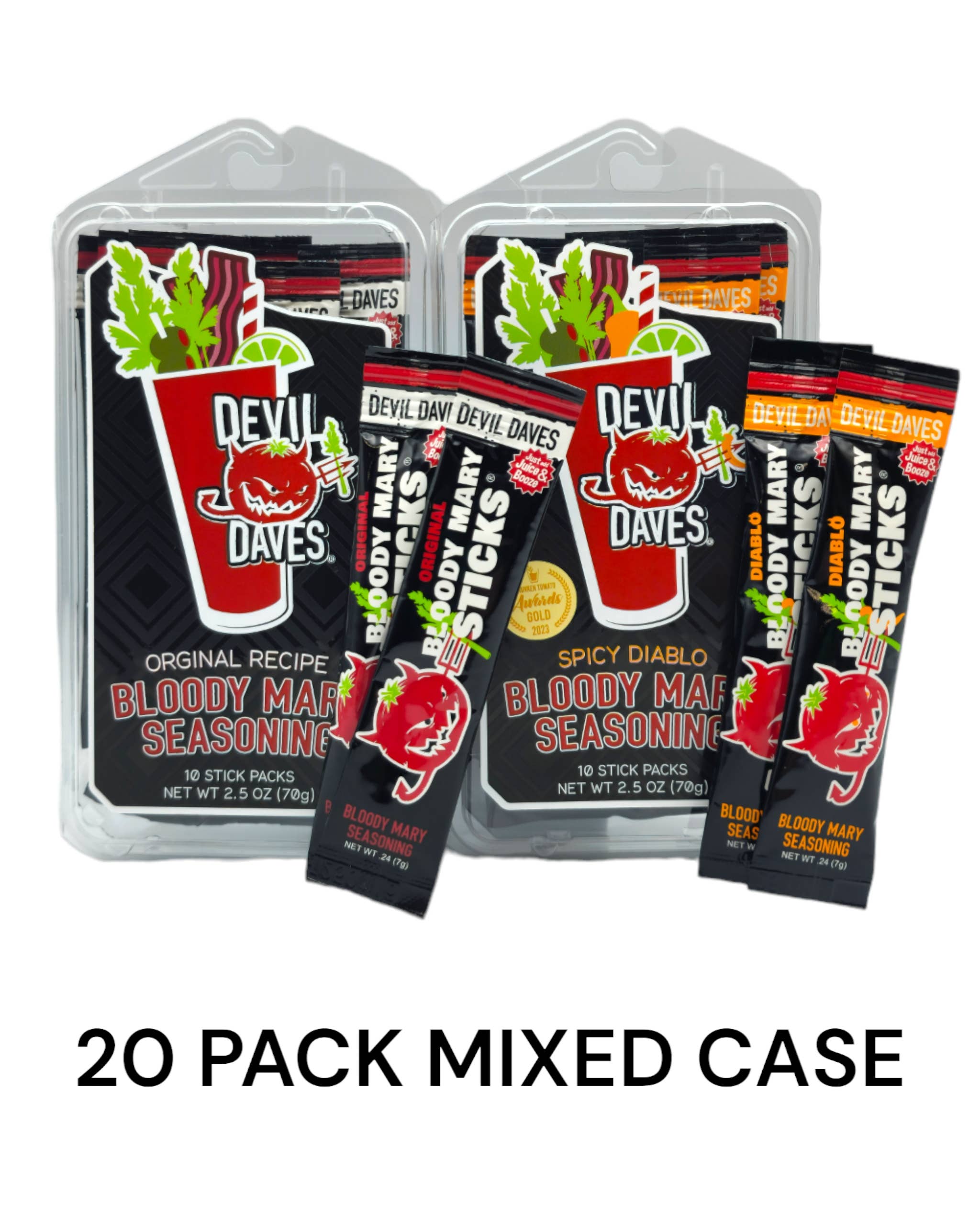 Devil Daves Bloody Mary Co - Vente Mélange/sirop pour cocktails - Packs de Bloody Mary Sticks - ASSORTIS | 18 PACKS1
