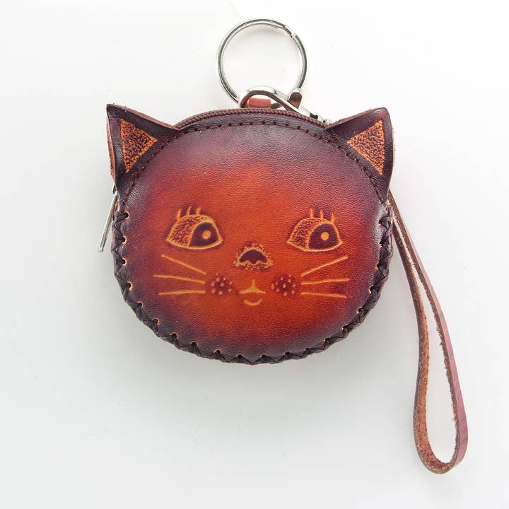 Cat Handmade Leather Coin Purse/Wallet - CP3214 for wholesale by Sunflower Handmade leather inc