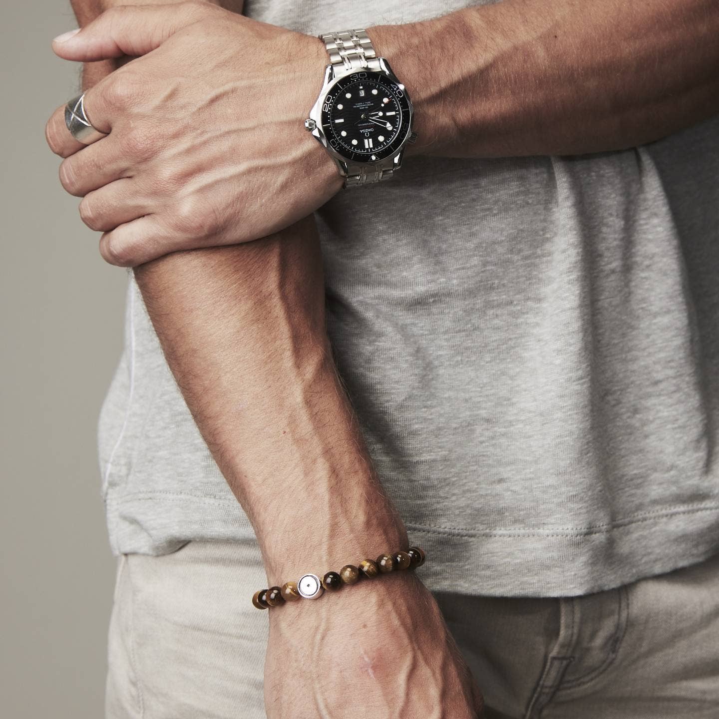 Bhoma - Mens Designer Jewelry - Wholesale Beaded Bracelet - Mens Tiger Eye Bracelet with Sterling Silver1