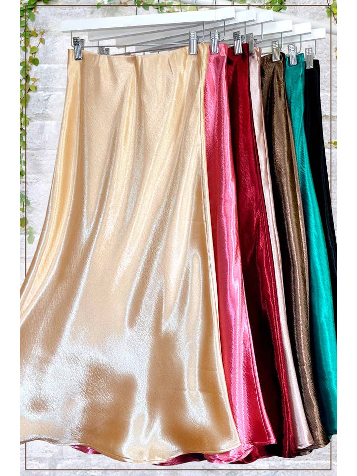 La Miel - Wholesale Skirt - Women's - JDP4232-Dressy Satin Long Panel Silhouette Skirt24
