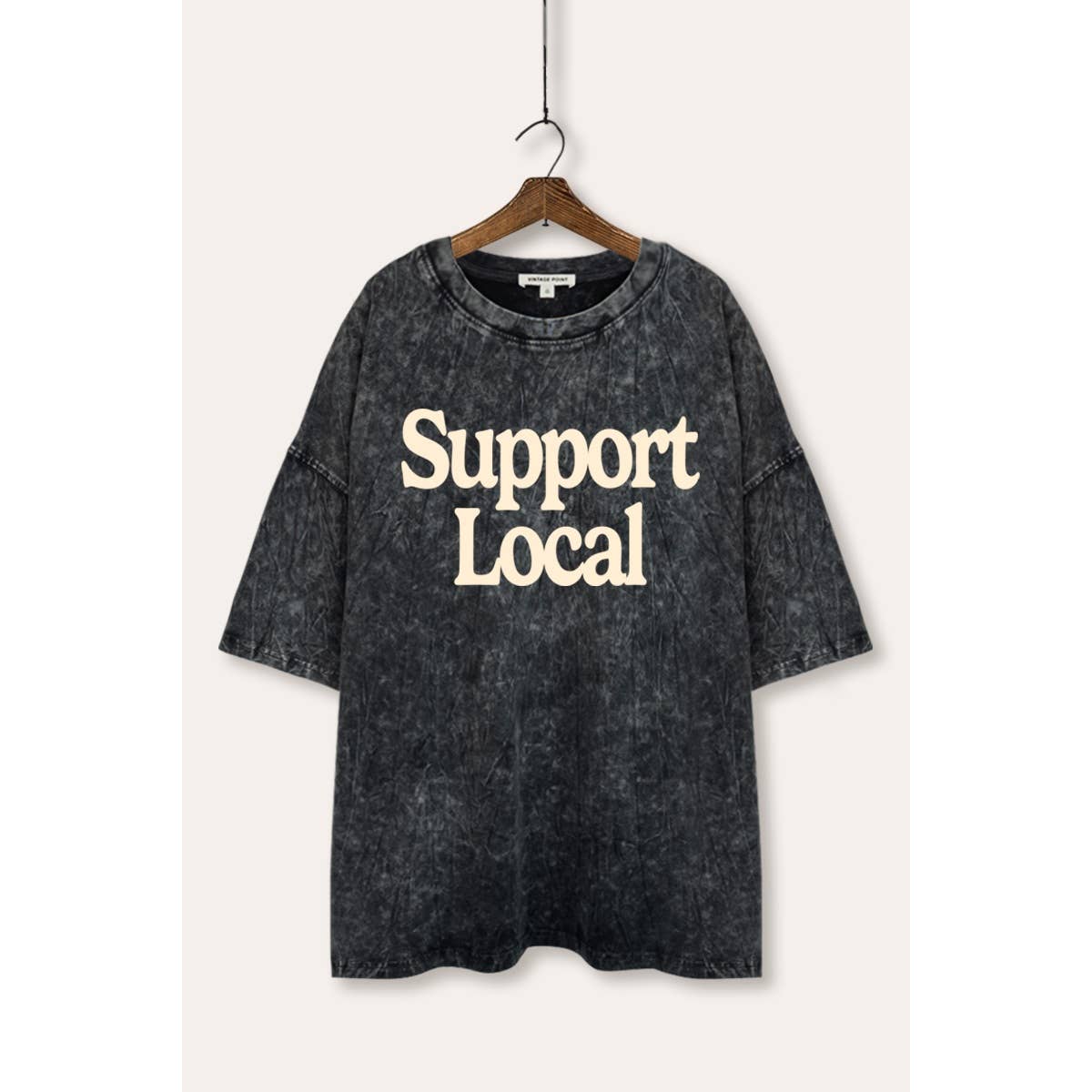 VINTAGE POINT USA - Wholesale T-shirt (graphic) – women's - SUPPORT LOCAL MINERAL WASH OVERSIZE GRAPHIC T-SHIRT0