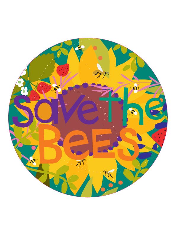 Adesivo per paraurti «Save the bees» rotondo per la vendita all'ingrosso da parte di Glad Dog Cards