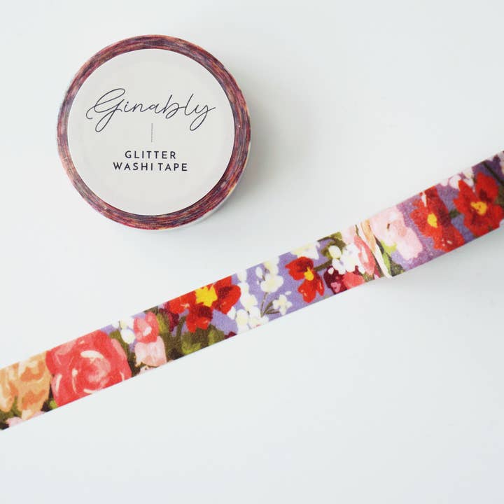 Ginably - Wholesale Washi Tape - Blue Glitter Floral Washi Tape1