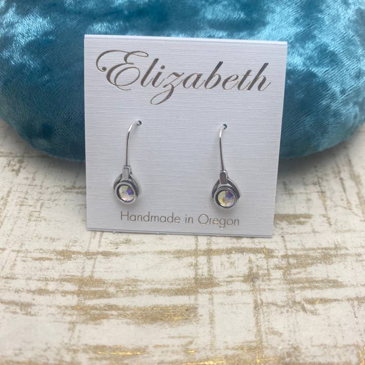 Elizabeth Jewelry - Wholesale Dangle Earrings - Silver Swarovski Crystal Cabochon Aurora Borealis Earring