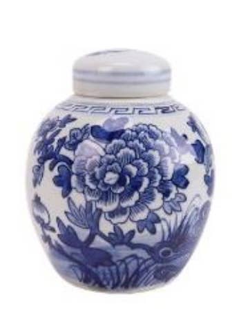 Krug, Chinoiserie Blau und Weiß, Pfingstrosenmotiv, mit Deckel für den Großhandel von The French Bee & Co