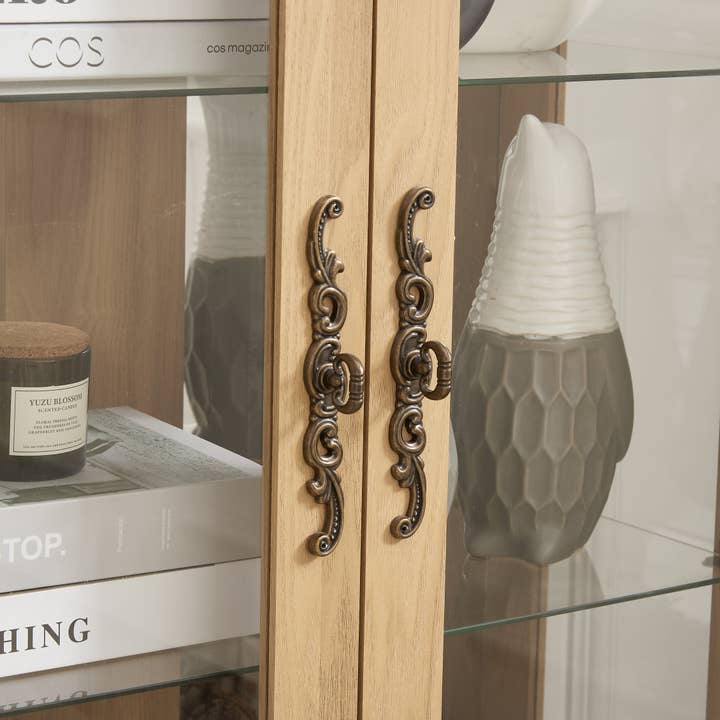 Orange County Decor - Wholesale Cabinet - 2 Doors Curio Cabinet With Tempered Glass Doors, Curio Cabinets With Mirrored Back Panel And Adjustable Shelves, Lighted Display Cabinet For Home, Office Light Bulb Included Oak Oak Mdf Glass16