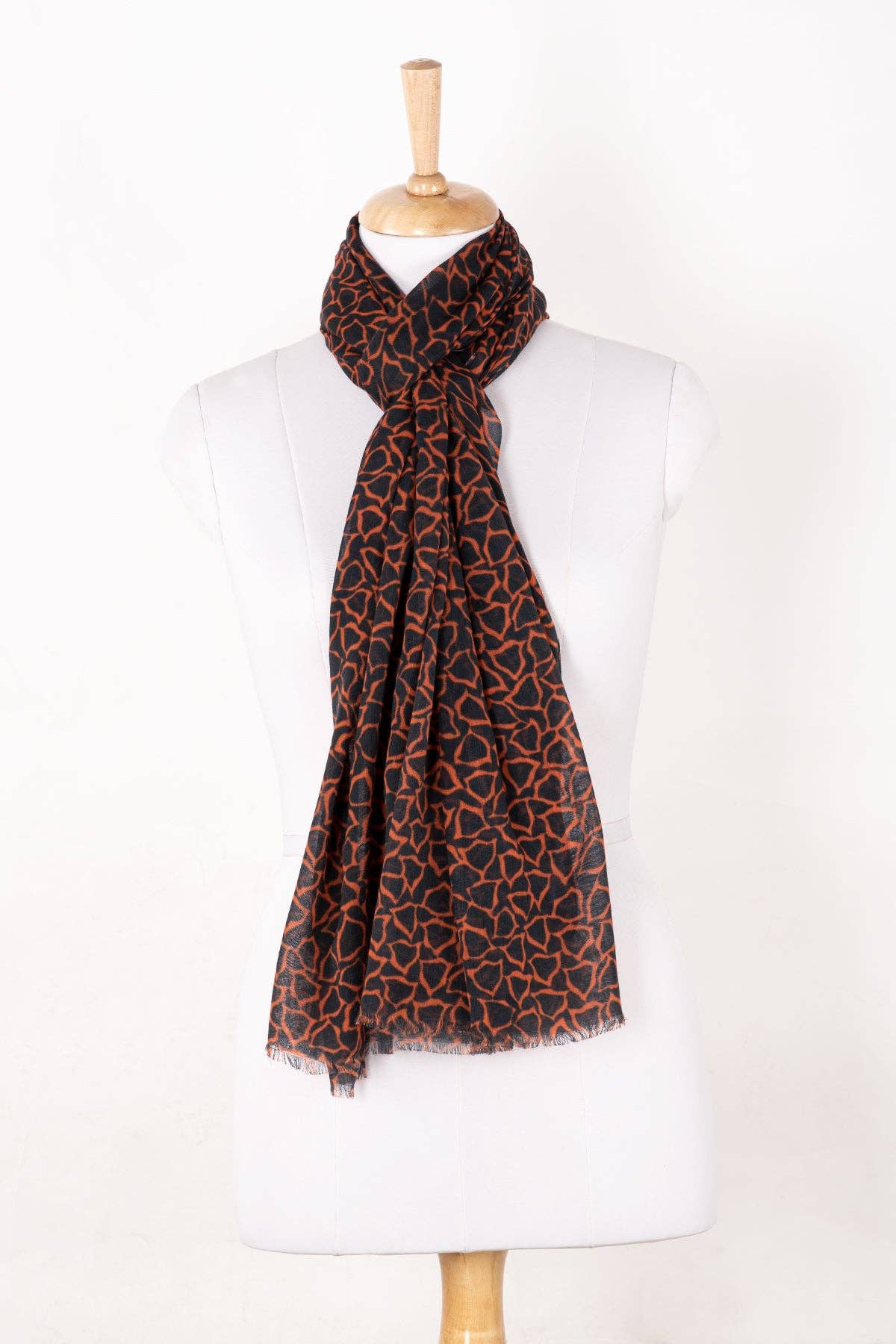 SVEZElife - Wholesale Scarf - Women's - Plectrum Print Cotton Modal Scarf - Orange Black