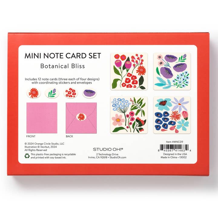 Studio Oh! - Wholesale Stationery/Notecard Set - Botanical Bliss Assorted Mini Note Card Set with Stickers9