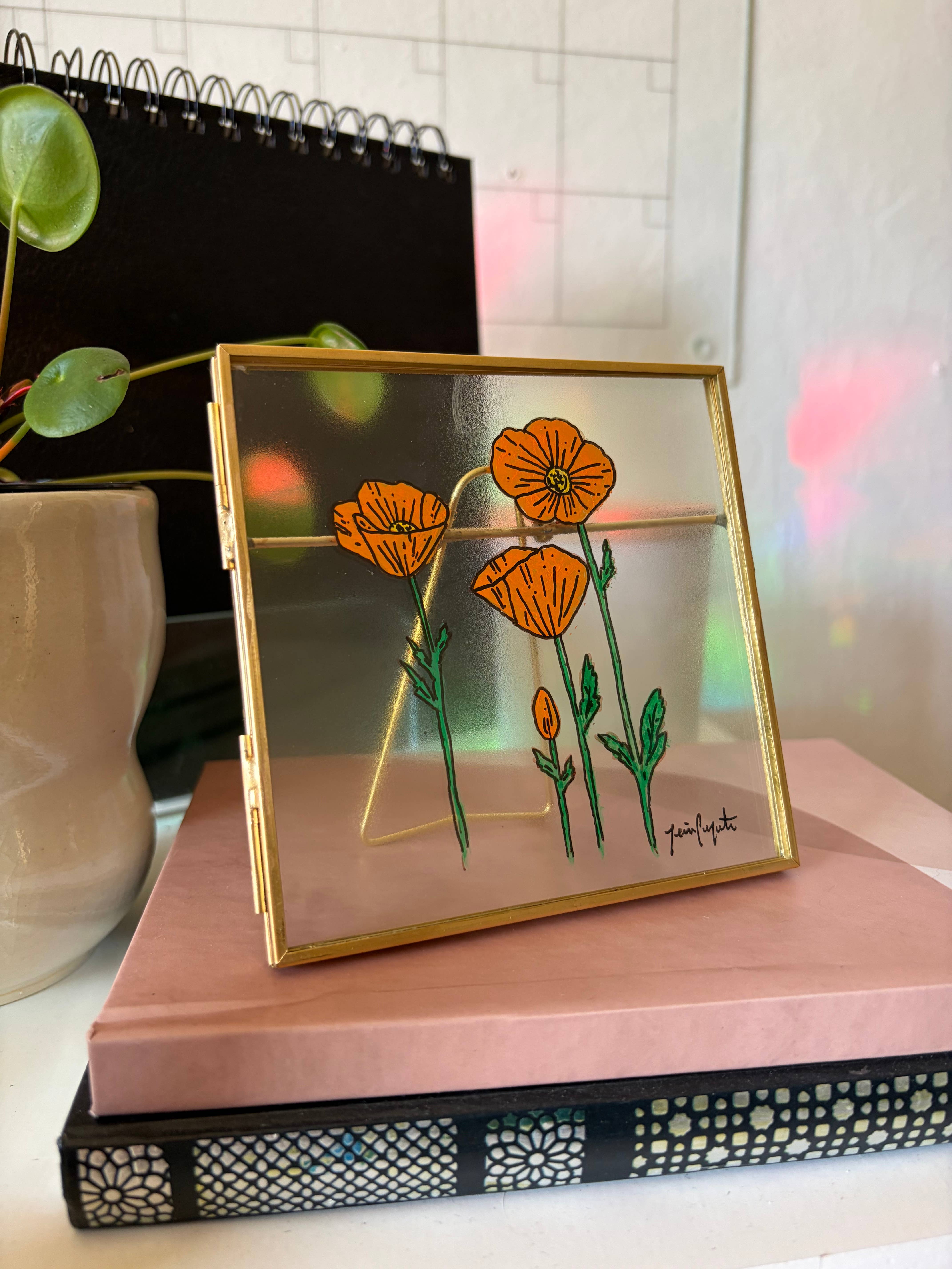 jcarp designs - Wholesale Decorative Tabletop Object - Hand-Painted Poppy Glass Frame: Whimsical Home Decor 3