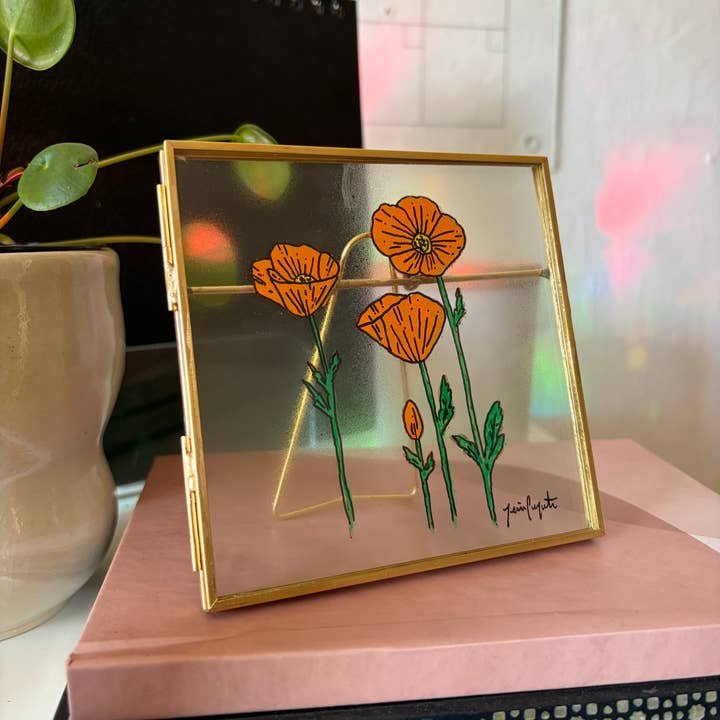 jcarp designs - Wholesale Decorative Tabletop Object - Hand-Painted Poppy Glass Frame: Whimsical Home Decor 3