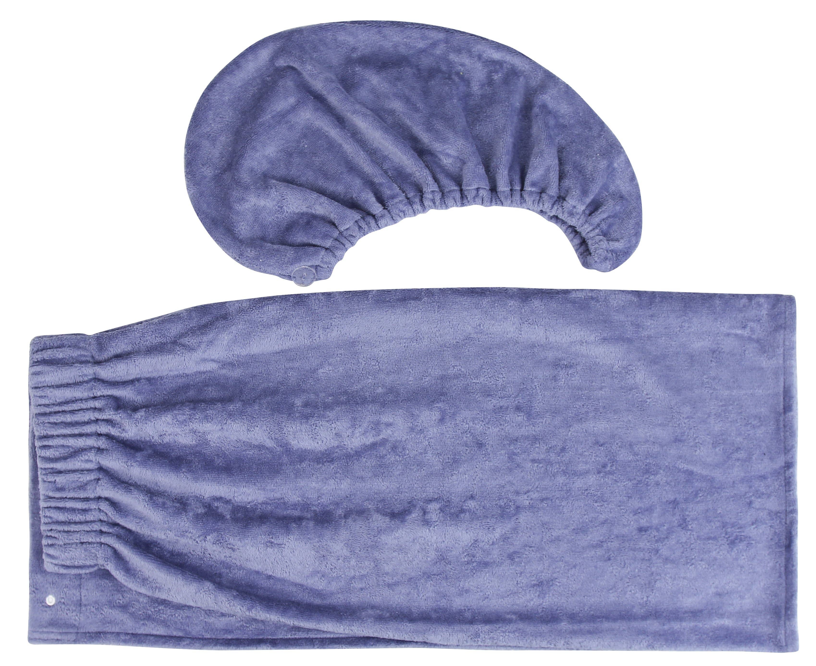 Everplush - Vendita all'ingrosso Asciugamani da bagno - Set di fascia da bagno extra peluche+turbante per capelli - blu pervinca9