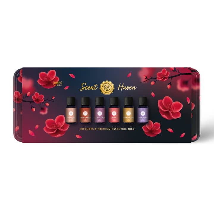Woolzies - Vente Huile essentielle - Coffret cadeau de Noël Scent Haven Premium, boîte en étain, lot de 63