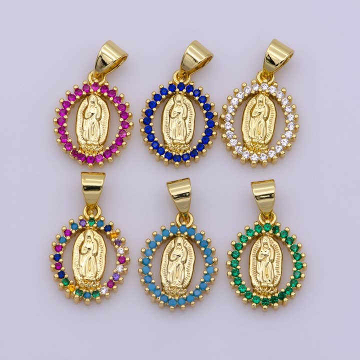 Colgante de Collar de Virgen María en Oro Laminado de 14k con Micro Pavé Rosa Medallón de la Virgen de Guadalupe para Collar Suministro de Joyería Religiosa I-002 I-901~I-904 N-1406 para venta al por mayor de Aim Eternal