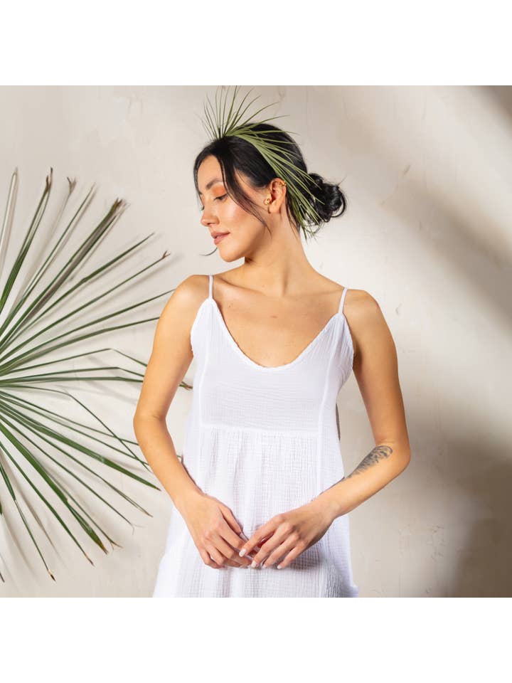 Moa - Wholesale Dress - Women's - Double Gauze White Strap Midi Dress