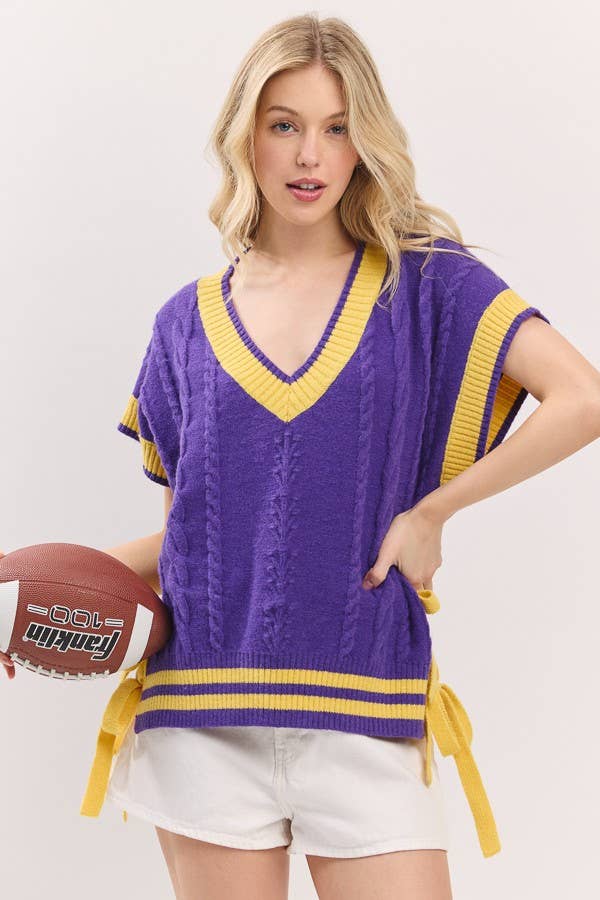 Sewn and Seen - Wholesale Sweater Vest - Women's - Cable Knit Varsity Sweater Vest7