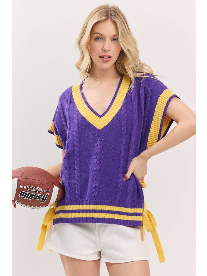 Sewn and Seen - Wholesale Sweater Vest - Women's - Cable Knit Varsity Sweater Vest7