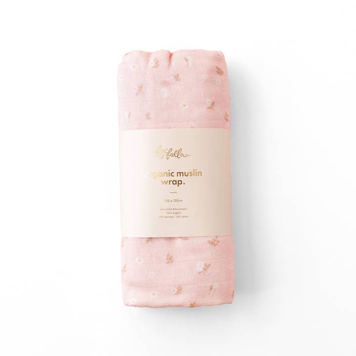 Fox & Fallow - Wholesale Swaddle – Baby - Dusty Roses Organic Muslin Wrap Swaddle2