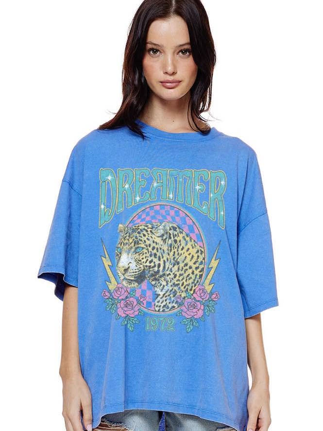 Dreamer Vintage Leopard Graphic S/S Impact Mineral Wash Tee for wholesale by Zutter
