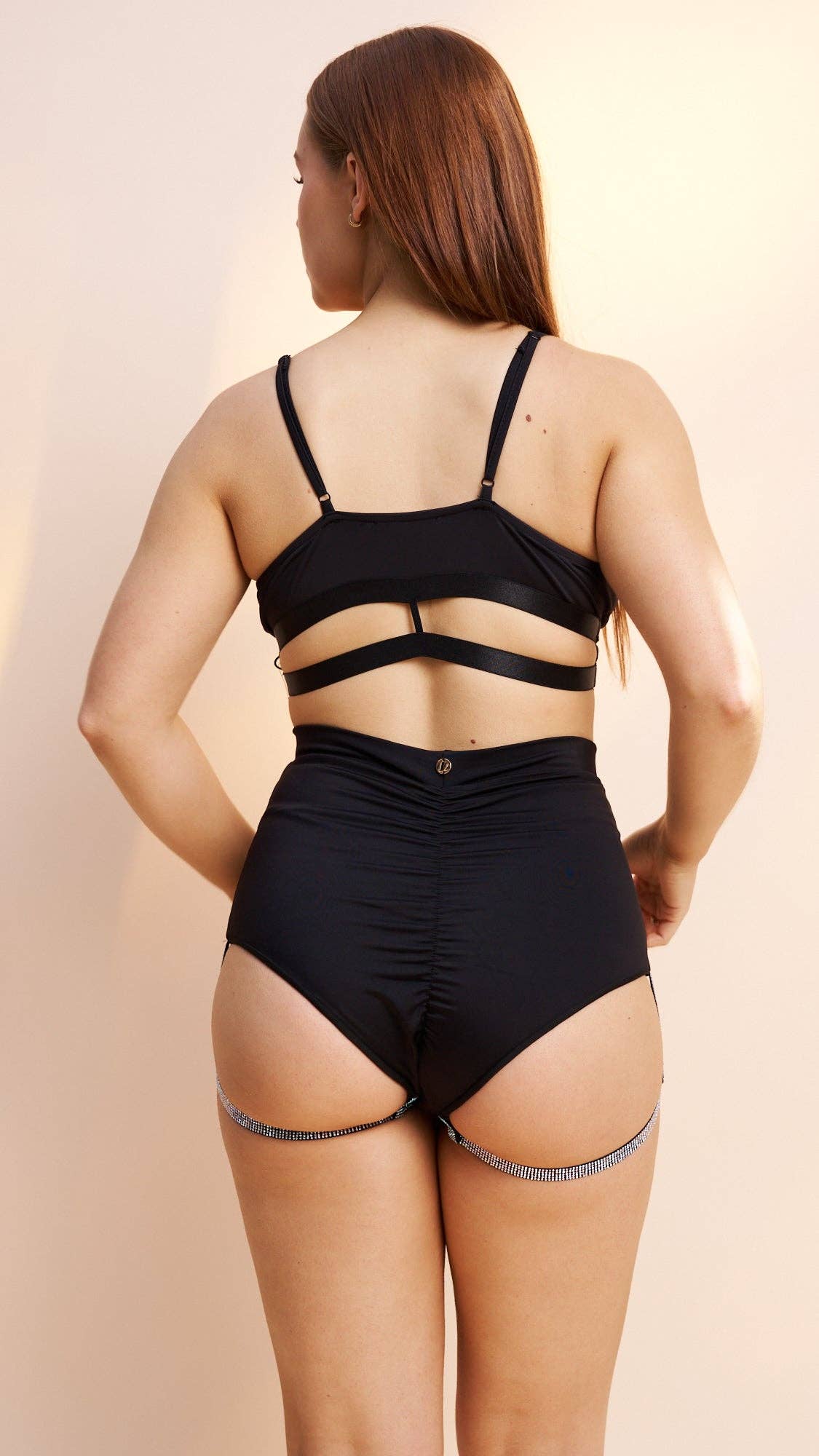 Black Lure You High Waist Diamante Garter Shorts for wholesale on Faire2