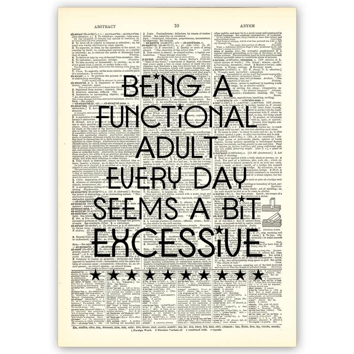 Página de Diccionario de Impresión Artística | Ser un Adulto Funcional para venta al por mayor de Vintage Dictionary Art