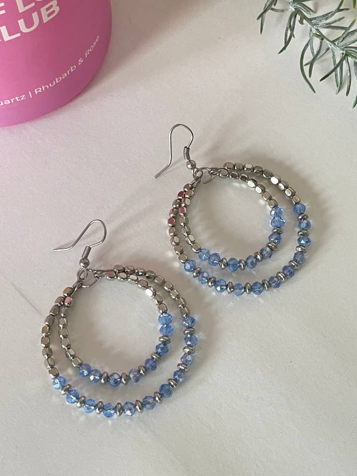 Blue Crystal Double-Hoop Earrings for wholesale by ANJI