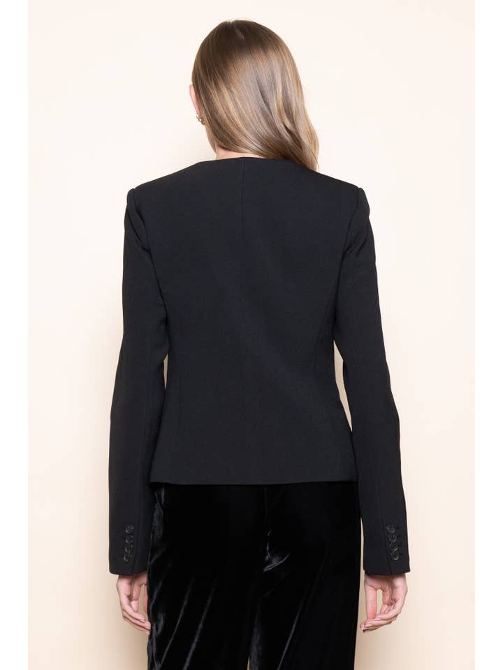 Black BASIC CHIC ROUND NECK BUTTON UP JACKET BLAZER-OI6695FO for wholesale on Faire5