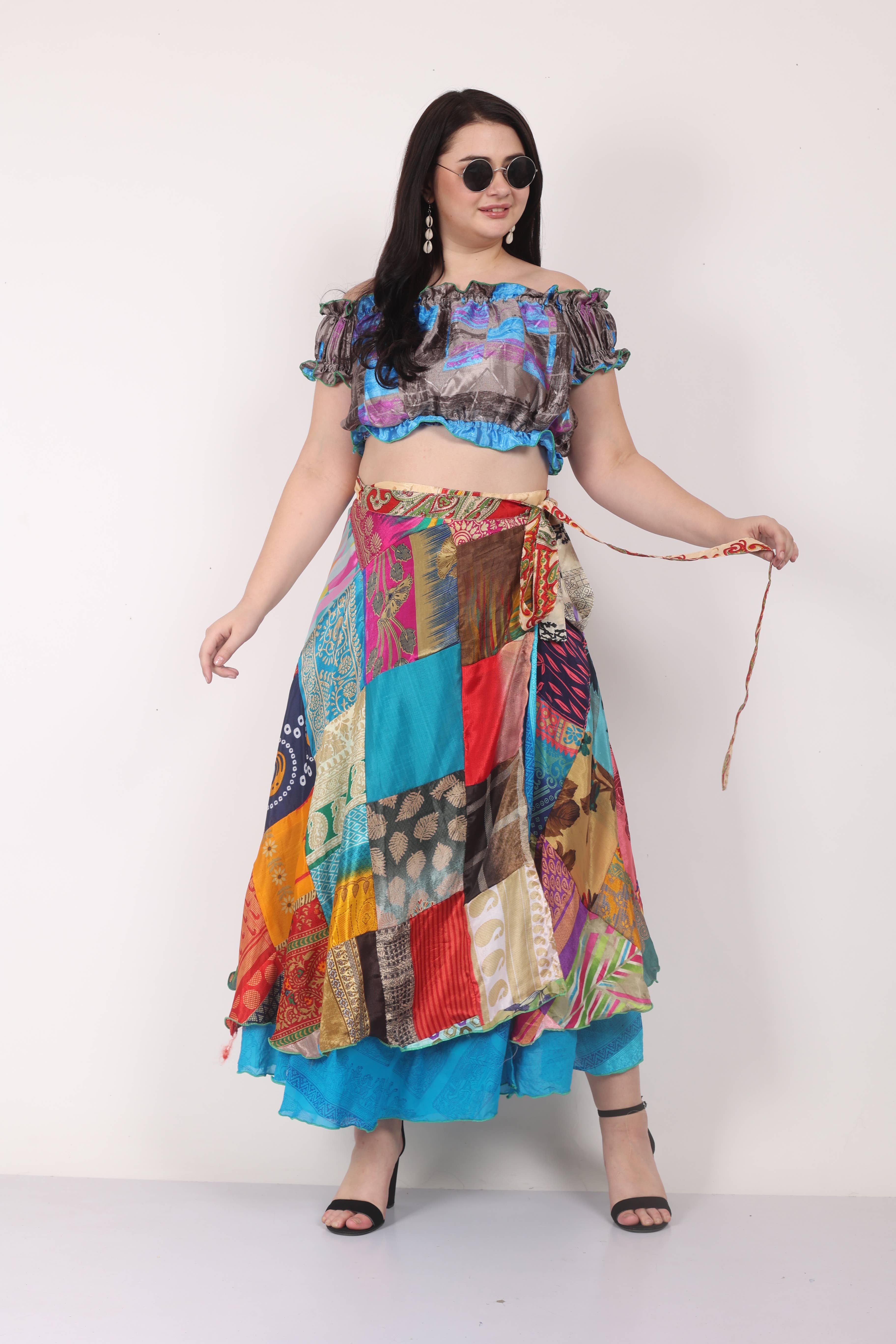 Wevez - Wholesale Rok - Dames - Dames Multi Patchwork Lange Sari Wikkel Strandrok Mix Partij8