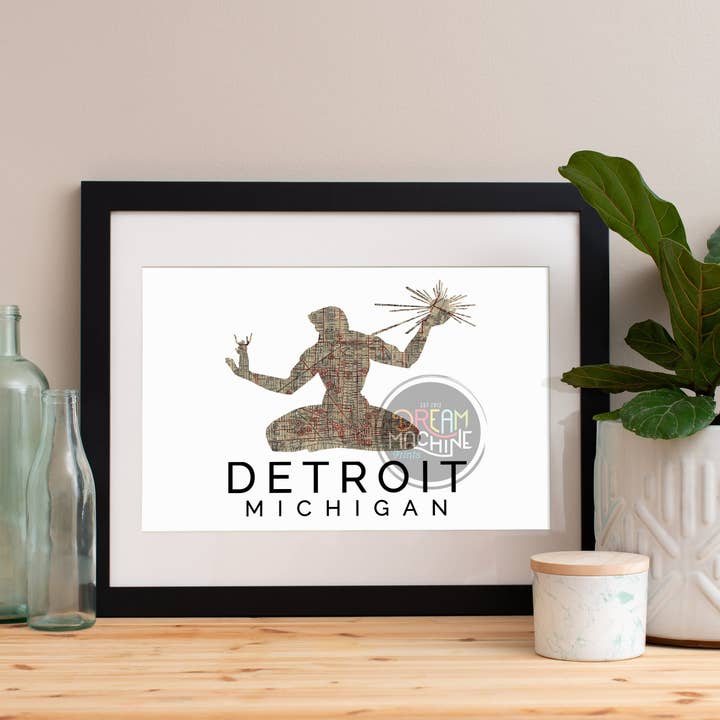 Lámina de Detroit, horizonte de Detroit, arte de Detroit, póster de Detroit, acuarela de Detroit, lámina de arte de Detroit, mapa de Detroit, mapa de Detroit, mapa de Detroit, mapa de Detroit para venta al por mayor de DreamMachine Prints