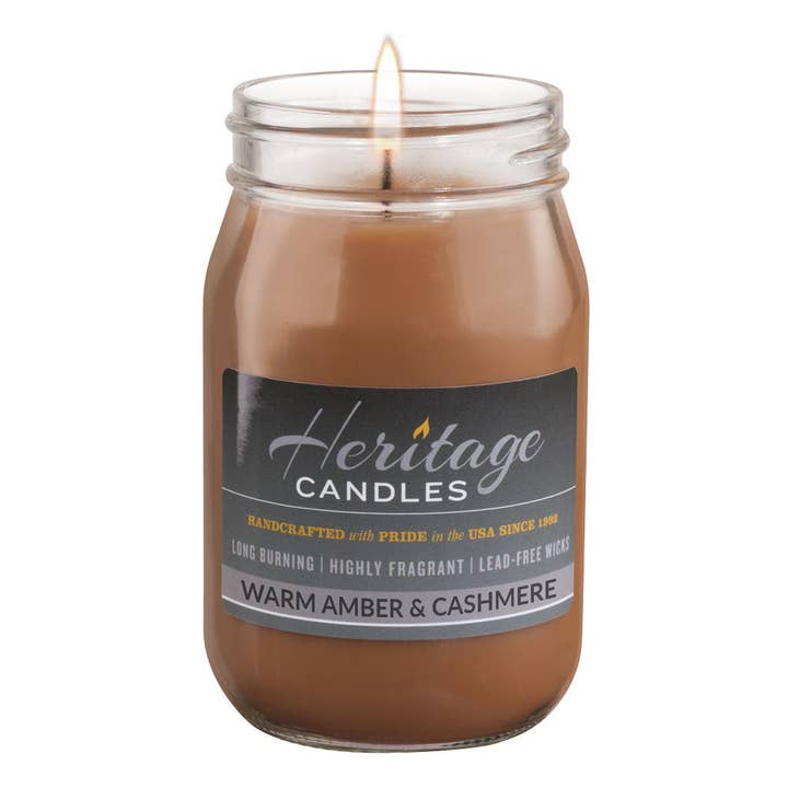 Heritage Candles - Wholesale Jar/Filled Candle - 16-oz Canning Jar Candle - Warm Amber & Cashmere