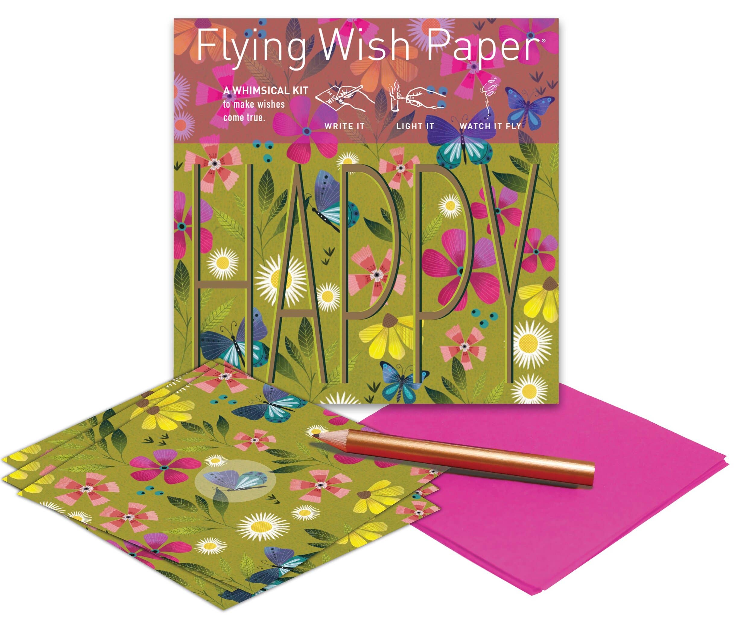 FLYING WISH PAPER ® - Wholesale DIY Craft Kit - HAPPY / Mini / Upscale Ritual Wish-Making Kit + Accessories3