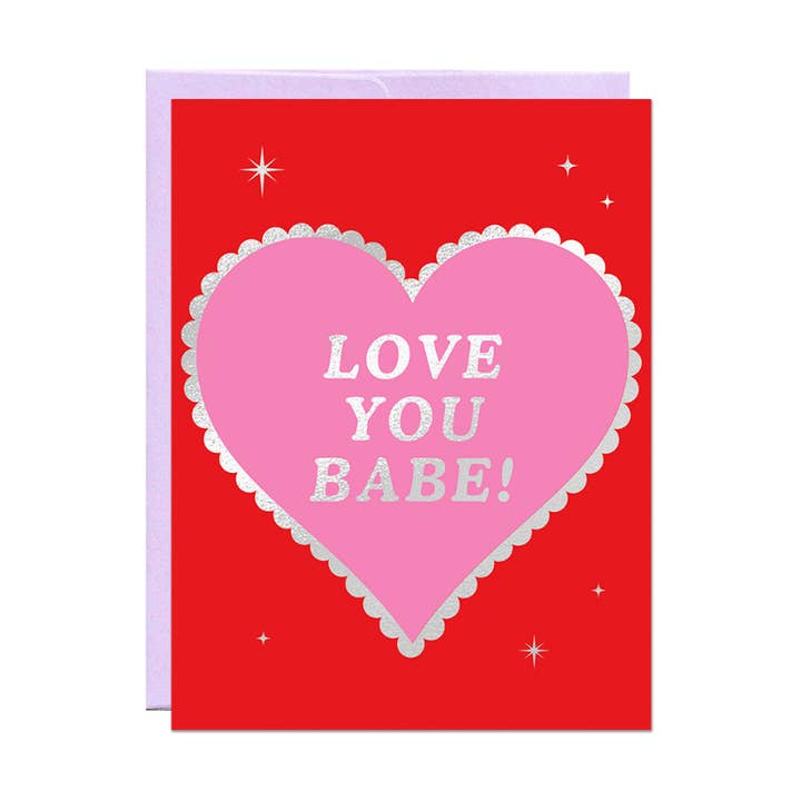 Love You Babe Foil Heart | Valentine's Day for wholesale by Party Mountain Paper co.