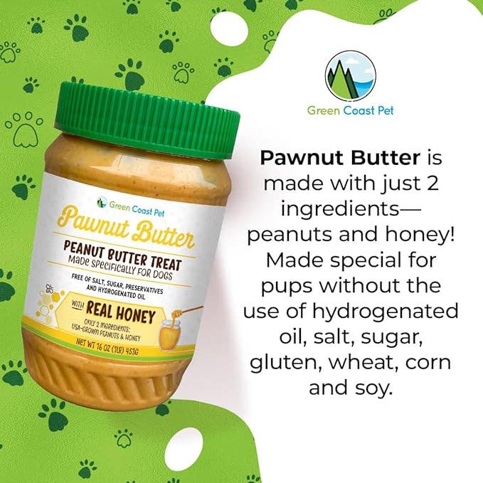 Green Coast Pet - Vente Friandises – chien - Beurre de cacahuète pour chiens avec miel sans xylitol 16 oz1