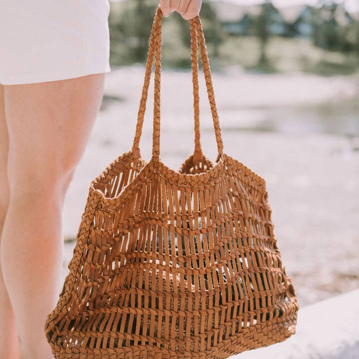 Happy French Gang – wholesale Beach bag – Luni Leather Woven Tan Bag